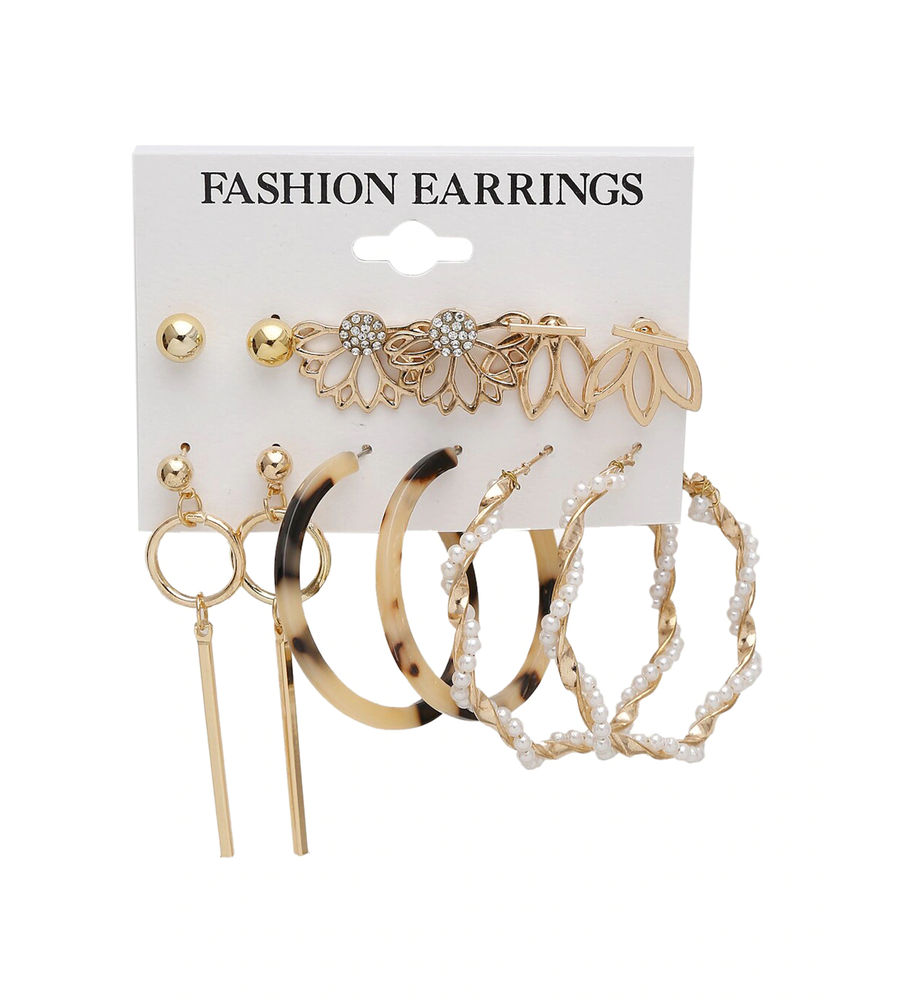 Woman Set of 6 Gold-Toned Contemporary Studs Earrings